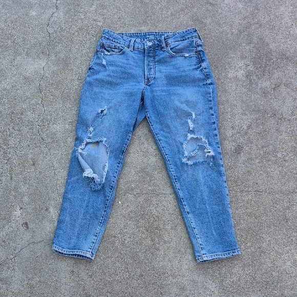 Old Navy Light Blue Distressed Ankle Jeans, Button Fly Sz 10P - Picture 1 of 8